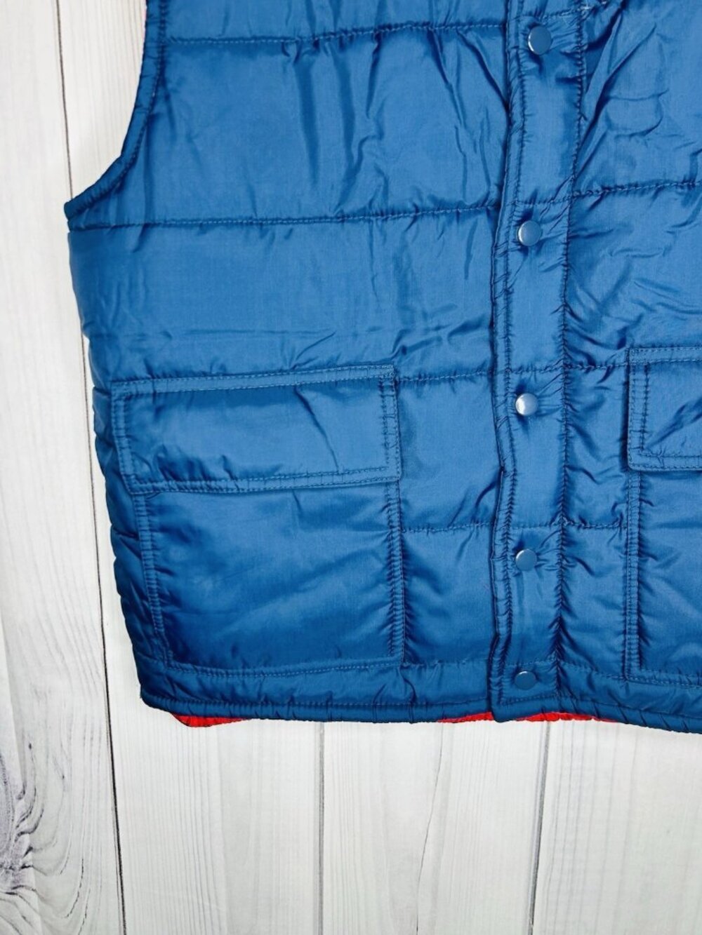 Studio 33 Puffer Vest Sz L Navy Blue Red Snap Up Sleeveless Vintage MINT - Picture 4 of 9
